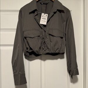 Zara Women's Green Crop Button Up